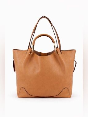 Sondra Roberts Tan Leather structured shoulder bag Tote gold hardware